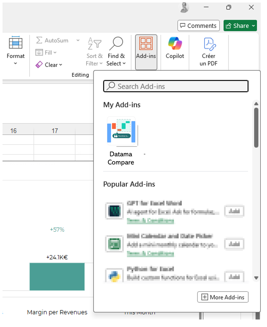 Add Datama Compare from Excel Add-ins